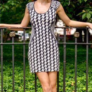 Houndstooth Cap-Sleeve Dress